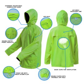 ZOEGO Waterproof Suits for Men Lightweight Rain Gear Jacket Portable(Fluorescence,XXL)