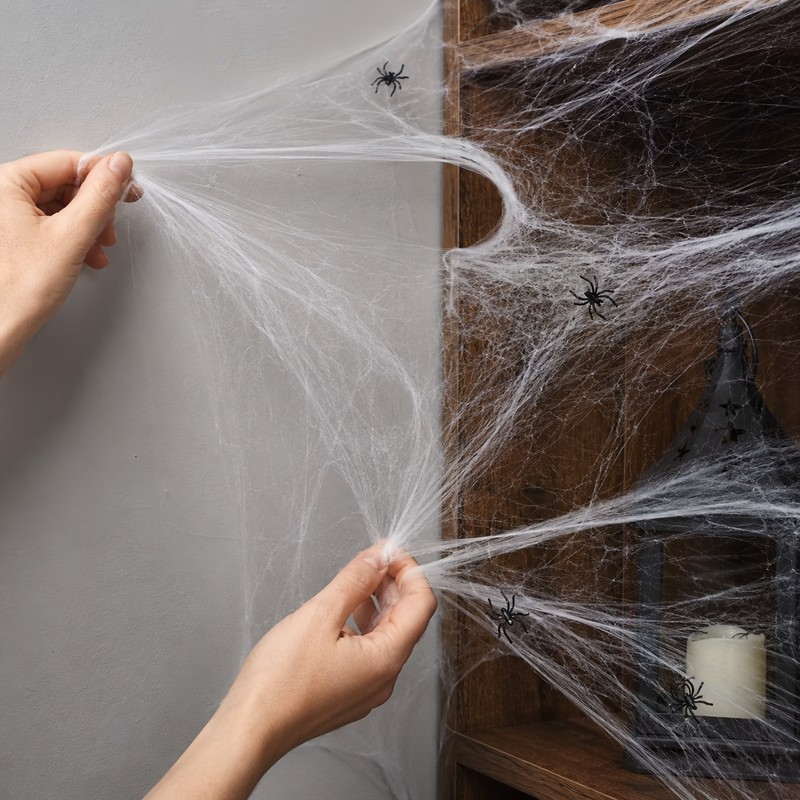 Halloween Spider Web Decorations for Party Décor – 4-Pack Stretchable