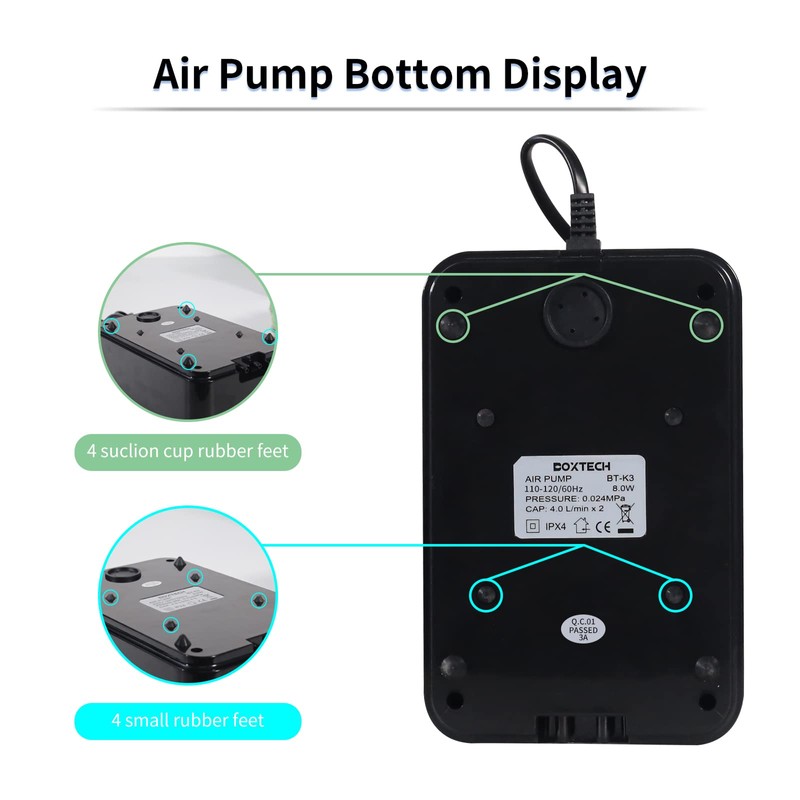 Aquarium Ultra-Quiet Air Pump - Adjustable Fish Tank Aerator with