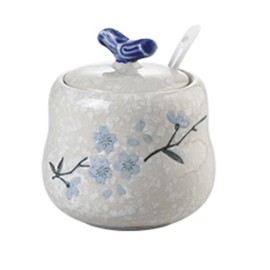 DELICK Spices Jars,Plum Bossom Sugar Bowl with Lid,Chinese Sugar Pot,Sugar Container Spice Jar,Seasoning Jar-snowflake1-400ml Pot(Color:Snowflake 2,Size:400ml) (Color : Snowflake1, Size : 400ml)