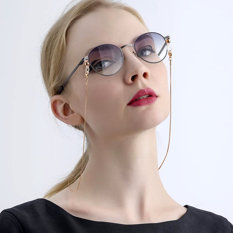 Glasses Chain Stainless Steel Sunglasses Chain with 12 Non-Slip Glasses