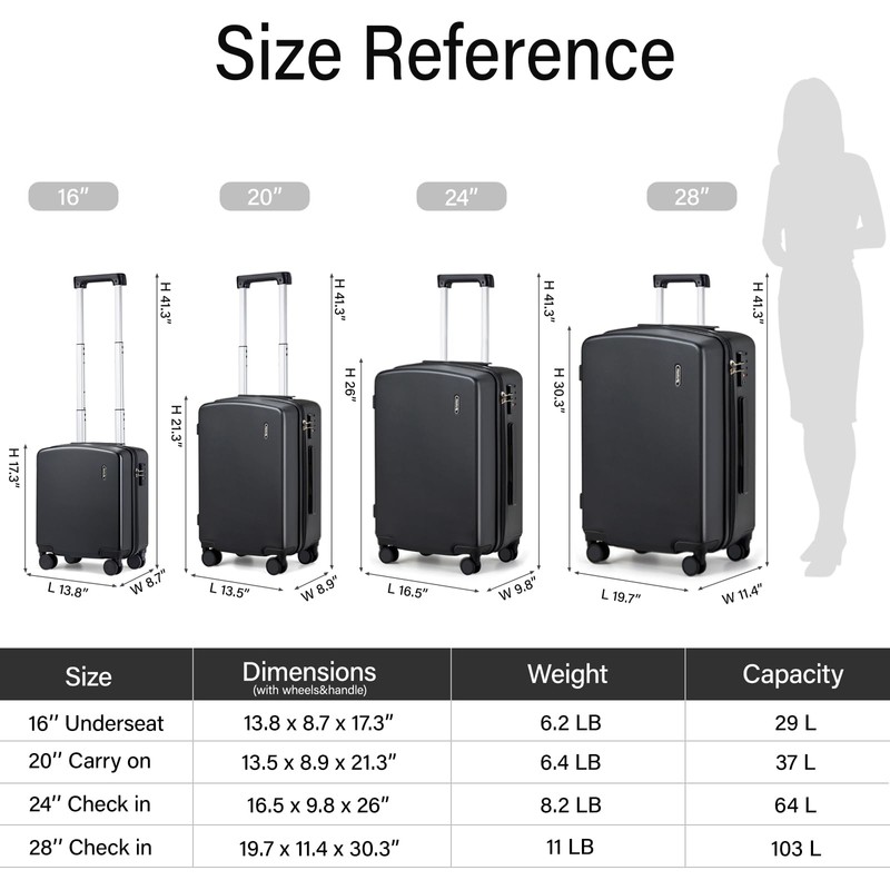 Hanke 24 Inch Luggage with Spinner Wheels Lightweight PC Hard