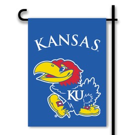 BSI Products, INC. - Kansas Jayhawks 2-Sided Garden Flag and Plastic Pole with Suction Cups - KU Basketball Pride - High Durability for Indoor and Outdoor Use - Great Fan Gift Idea - Kansas