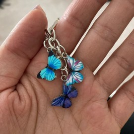 Meimimix Llavero de mariposa esmaltada con borla para mujeres y niñas, Azul / Patchwork, Normal