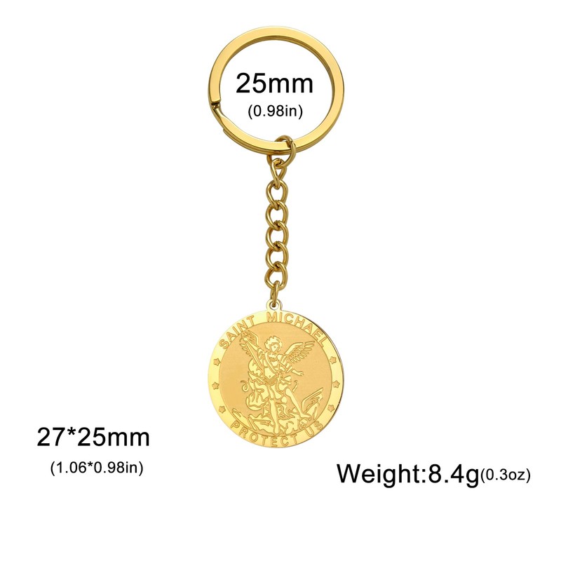TEAMER Saint Michael Keyring Stainless Steel Religious St Michael Keychain,