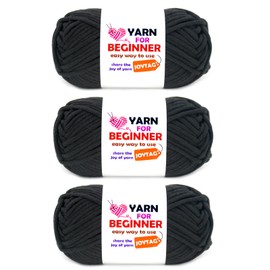 Dark Grey Yarn for Crocheting and Knitting Cotton Crochet Knitting Yarn for Beginners with Easy-to-See Stitches Cotton-Nylon Blend Easy Yarn for Beginners Crochet Kit(3x50g)