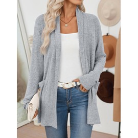 LILLUSORY Cardigan Sweaters for Women Lightweight Open Front Cardigans Casual Loose 2025 Fall Sweater with Pockets Grey M