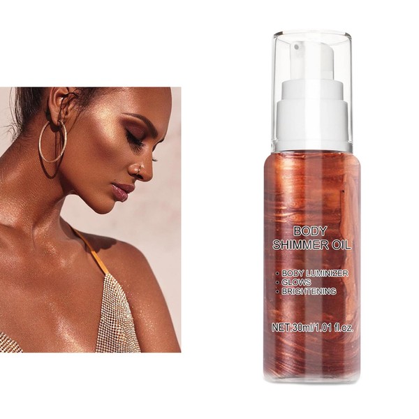 Body Luminizer, Shimmer Oil, Shimmer Oil, Highlighter Body Liquid, Liquid Shimmer Make-up, Shimmering Body Oil with Shiny Particles, Golden Brown