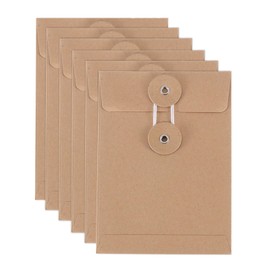 PATIKIL 6 Pcs Kraft Paper Envelope with String Tie Closure, 5.5 x 4 Inch Vintage Envelopes File Folder Bag for Office Business Home Card Storage Document Organize, Brown