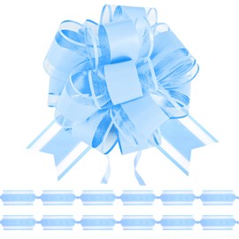 jijAcraft 12pcs Blue Pull Bows: 6.3inch Large Pull Bows for Gift Wrapping, Baby Blue Ribbon Gift Bow for Wedding Birthday Christmas Party Decorations, Perfect for Boxes Cars Baskets Flower Bouquets