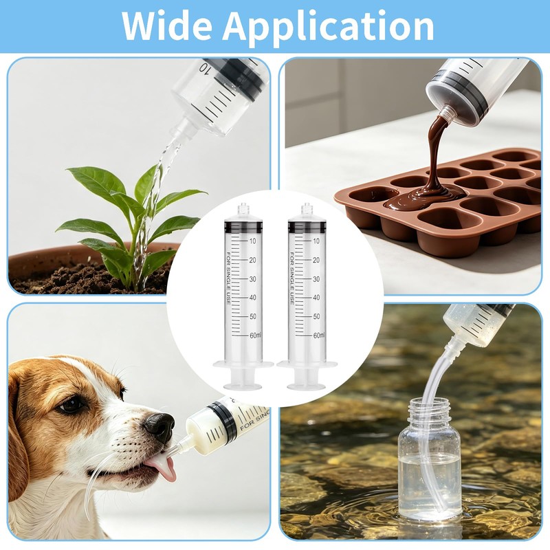 Pack of 3 Large Syringe 60ml Tube, Multifunctional Plastic Syringe
