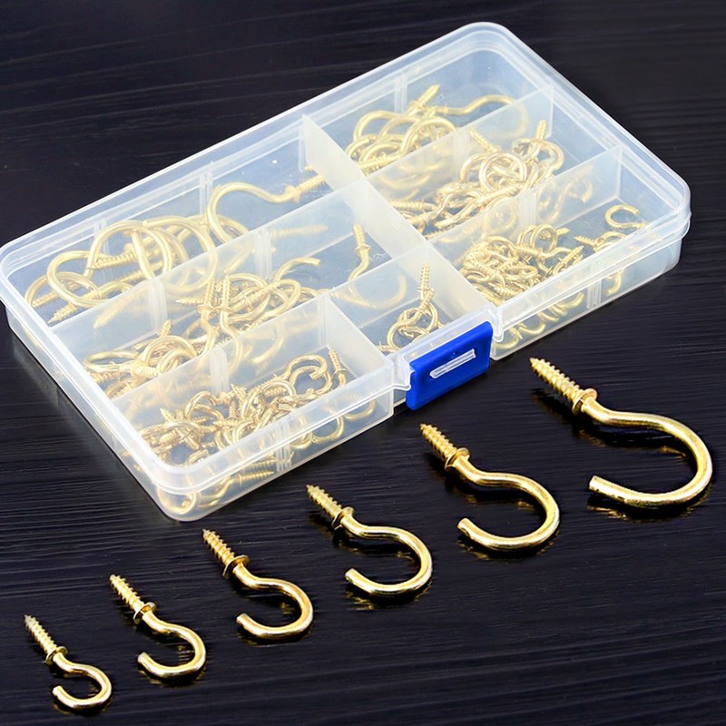 120Pcs 6 Sizes Metal Screw-in Ceiling Hooks Cup Hooks Kit,