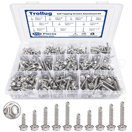 Trollug 450PCS Self Tapping Screws for Metal, 410 Stainless Steel Self Drilling Screws #8#10 Hex Head Sheet Metal Screws Assortment Kits, Length 1/2"" to 1-1/4' (Silver)
