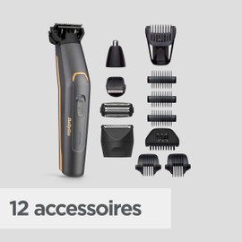 BaByliss MT987E Multi-Trimmer Graphite Precision 12 in 1 Cordless Precision Head Body Head Beard Head Nose Ear Razor Head