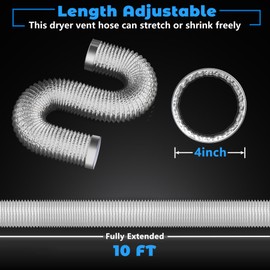 Pearwow Dryer Vent Hose 4 Inch 10Ft, Aluminum Foil Ducting Dryer Vent Kit for Tight Space, Flexible Dryer Exhaust Duct Hose for HVAC Ventilation,Grow Tent,Kitchen