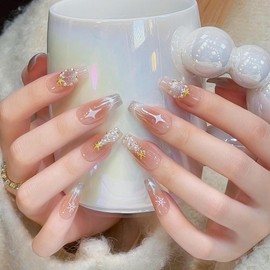 Pure Handmade Nails Press on Nail Reusable Fake Nails CatEyes Christmas&Snow RhineStones Bling Bling Medium Stick on Nails French Tip False Nails 10pcs (S, Q311NAILS)