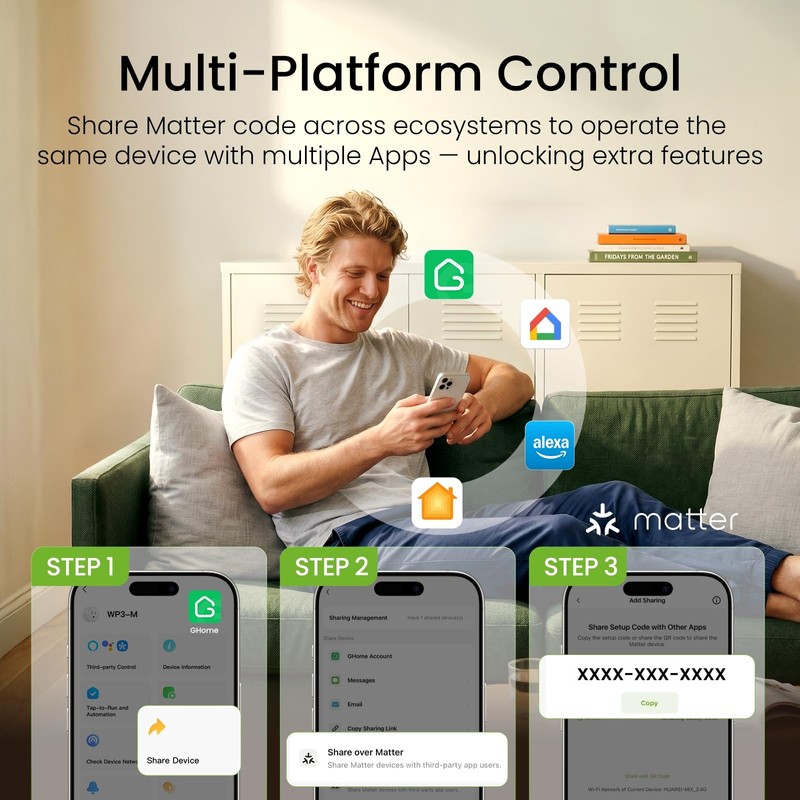 GHome Smart Plug Matter 15A, WiFi Smart Plugs Compatible with