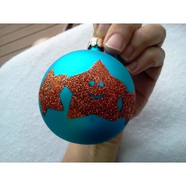 Unbranded 99 ONE CZECH GLASS ORNAMENT BALL TEAL BLUE COPPER GLITTER SMILEY FACE STARS