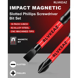 10-PCS 3" Long Magnetic Screwdriver Bits Set: Phillips Bits #1/#2/#3 & Slotted Head - S2 Alloy Steel, 1/4" Hex Shank for Impact Driver, Power Drill - Pro & DIY