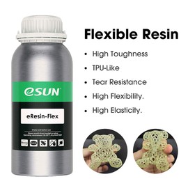 eSUN Impresora LCD 3D de 405 nm, resina rápida de curado UV, resina flexible de alta resistencia a los impactos, resina fotopolímero para fotón, curado UV, impresora LCD 3D, 500 g, amarillo transparente