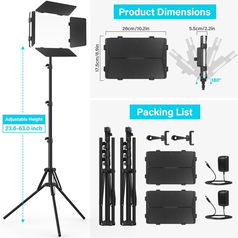 Unicucp 2 Pack LED Video Lighting Kits with Barndoor, Studio