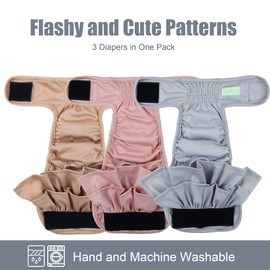 wegreeco Dog Diapers Female (3 Pack), Highly Absorbent Puppy Doggie Dog Diapers for Female Dogs Period, Washable Doggy in Heat, Small Medium Large Size (Medium)