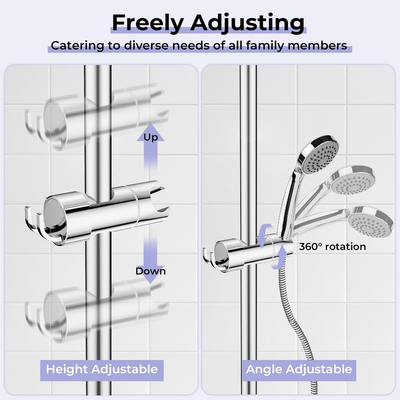 Alyvisun Adjustable Hand Shower Holder with 2 Hooks, Universal Shower
