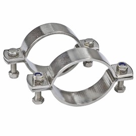 AKIHISA 2 Pack 3-1/2 Inch Heavy Duty Rigid Handleless Flat Pipe Bracket Clamp 304 Stainless Steel Split Ring Hanger ID 88.9mm