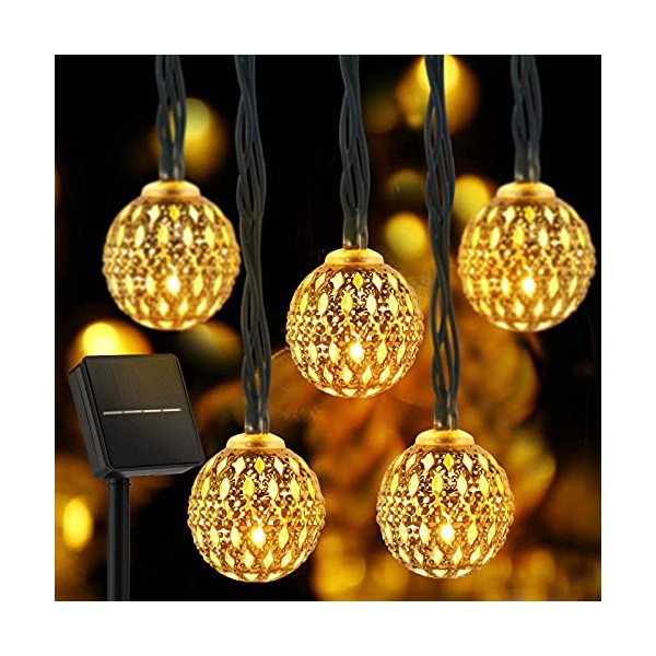 Solar Moroccan String Lights Outdoor Waterproof 35.6 Ft 60 LED, 8 Lighting Modes Globe Fairy Lights, Solar Powered String Lights for Garden Yard Gazebos Camping Party Holiday (Warm White)