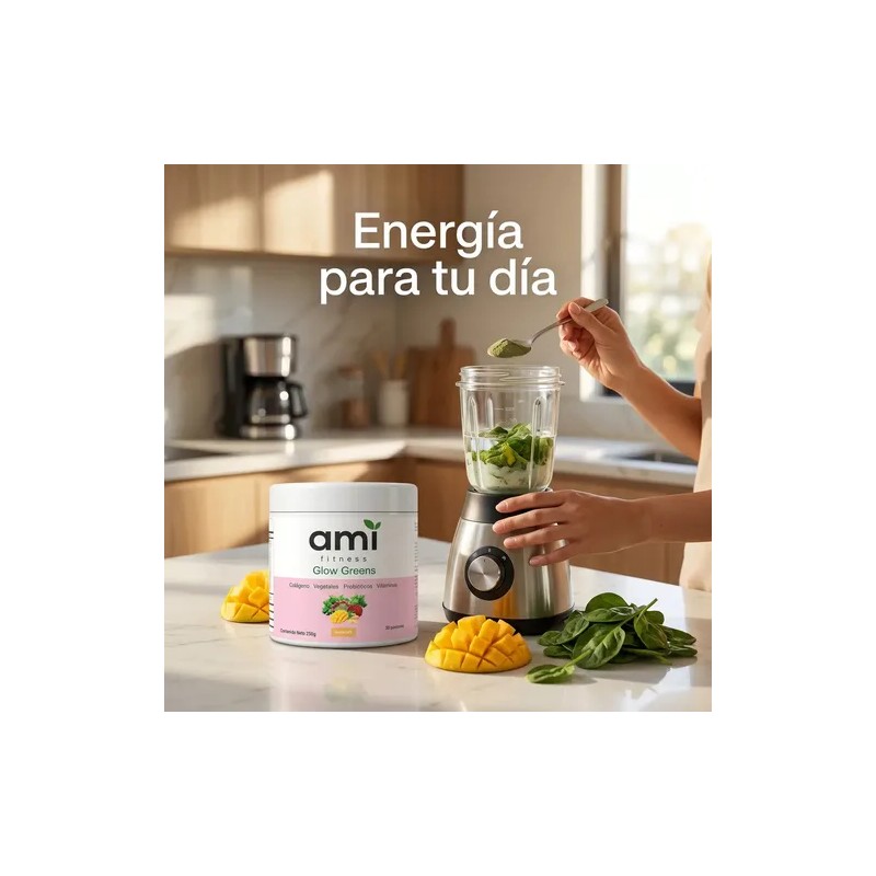 Polvo Ami Fitness Glow Green Colágeno Probióticos Jugo Verde
