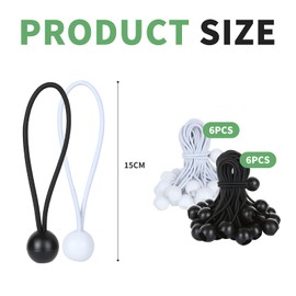 Bungee Cord with Balls - 12 Pcs Tarpaulin Bungee Balls, Heavy Duty Elastic Bungee Strap Ties Down Cord for Tents Flagpole Luggage