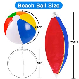 Vellibring 4 Pack 20" Summer Inflatable Big Beach Balls Rainbow Swimming Pool Water Games Toys for Kids Summer Party Supplies Decorations