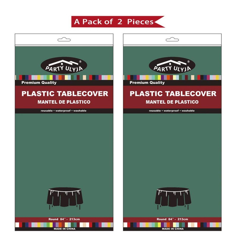 Dark Green PEVA Tablecloths 2 Pack - 84 Inch Circle,