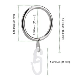 NGOSUET Pack of 100 Curtain Rings with Hooks, Curtain Rings, Metal Curtain Rings, Silver for Window, Door, Shower Curtains, 30 mm Inner Diameter
