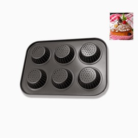 6 Muffin Moulds Baking Tray Cupcake Moulds Cups Perforated Mince Pie Bread Tray with Non-Stick Coating for Burgers, Bread, Rolls, Puffs, Tartlets