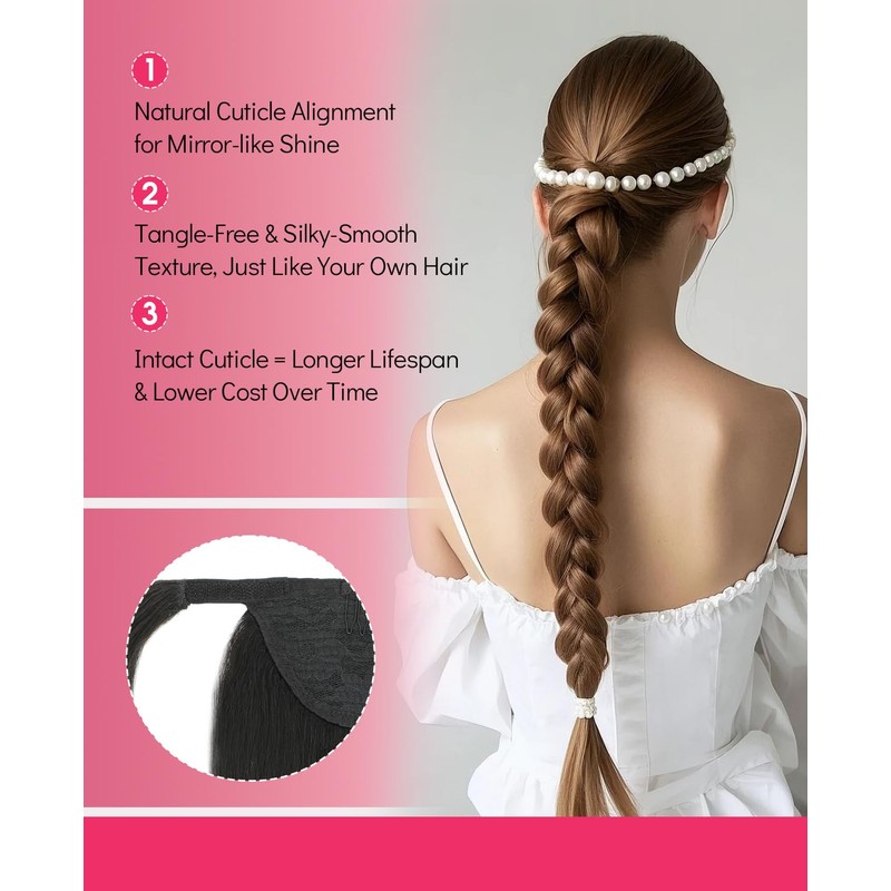 Youngsmile Clip in Ponytail Human Hair Extensions 16inch #1B Natural