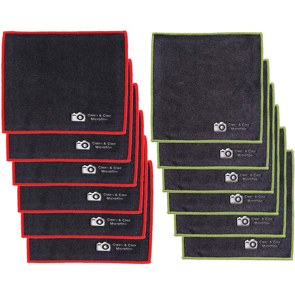 Clean & Clear Microfiber Cloth, Extra Large [12 Pack] Ultra Premium Quality Lens Microfiber Cleaning Cloth - Microfiber Cloth for Camera Lens, Glasses, Screens, and All Lens.