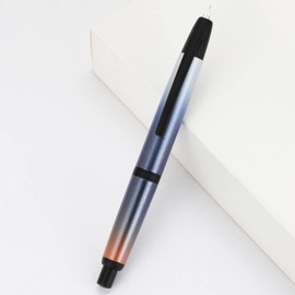 Jinhao 10 Series Press Fountain Pen Gradient Dark Blue Retractable Extra Fine Nib with Ink Converter and Metal Pen Box Set (Black Clip Version)