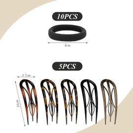 5 Pieces Of Hairpins And 10 Pieces Of Elastic Hair Ties, U-Shaped Hair Accessories, Retro Simple Hair Accessories, Hair Fixing Tools