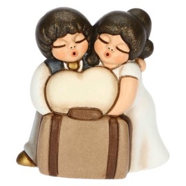 THUN, Wedding Favour for Bride and Groom Traveling with Heart and Suitcase Ceramic Hand Decorated Small Version 6.2 x 3.5 x 6.7 cm