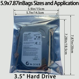 Daarcin Anti Static Bags,100pcs 5.9x7.87in/15x20cm Premium ESD Bags Resealable for 3.5'' SSD HDD with 100pcs Labels, Antistatic Bag for Hand Drive or Varieties of Electronic Device