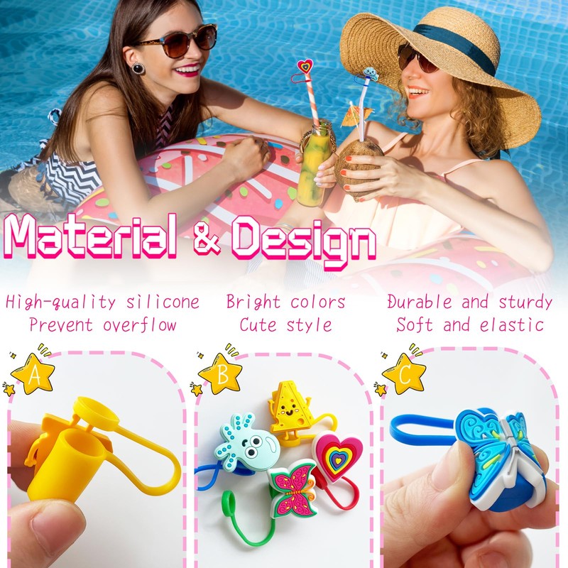 30 Pcs Different Random Straw Covers Cap,Cute Dust Proof Straw