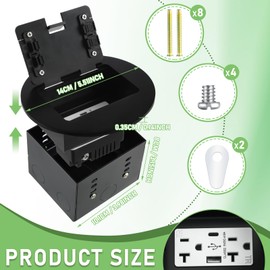 Kanayu 2 Pcs Recessed Floor Outlet with Quick Charge 4.8A USB A+C, 20A Duplex TR Receptacle, Adjustable Waterproof Steel Box, 3.2"x4" 1-Gang, Electrical Outlet Kit for Home Renovation, ETL Listed