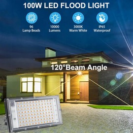 OUSIDE 2 PCS 100W Reflectores Led Exteriores,con Interruptor, 3000K Luz Cálida BrillanteI, IP65 a Prueba Agua, para Parques de Atracciones, Jardines, Garajes, Plazas, Fábricas, Estadios, Patios