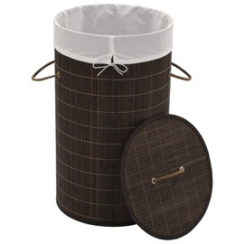 TREATLIFE HOME Stylish Round Laundry Bin for Organization, Lightweight with Removable Polyester Bag, Dark Brown, 13.8" x 23.6"