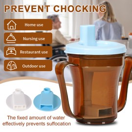 Ehucon Dysphagia Regulating Drinking Cup,include 5cc and 10cc sip cup, No Thickeners (Clear Brown Body Cup& Light Blue Lid)