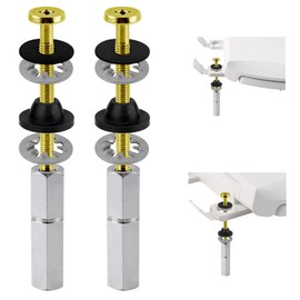 Hibbent 2 PCS Universal Toilet Seat Bolts Kit, Heavy Duty Solid Brass Toilet Bolts with Extra Long Stainless Steel Downlock Nuts Rubber Washers Gaskets, Easy to Install - Bathroom Toilet Repair Screw