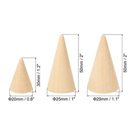 PATIKIL Natural Wood Cone Ring Holder, 10 Pack Finger Jewelry Display Stand Organizer Unpainted Wooden Cones for DIY Craft 3 Sizes, Brown