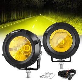 Auxbeam Amber Fog Lights, 3.5 Inch 50W Round Led Offroad Light 5000LM Yellow Round Led Pods with Wiring Harness Kit, Spot Flood Combo Driving Lights for Truck ATV UTV Motorcycle Off-Roading