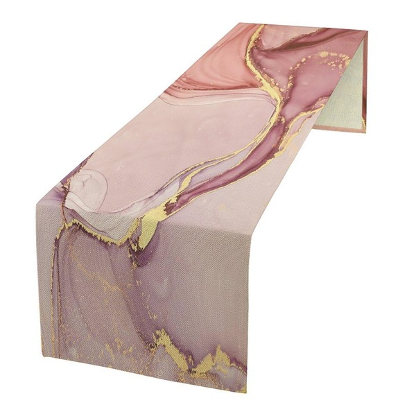 Marble Table Runner,Modern Abstract Pink Gold Marble Texture Pattern Table